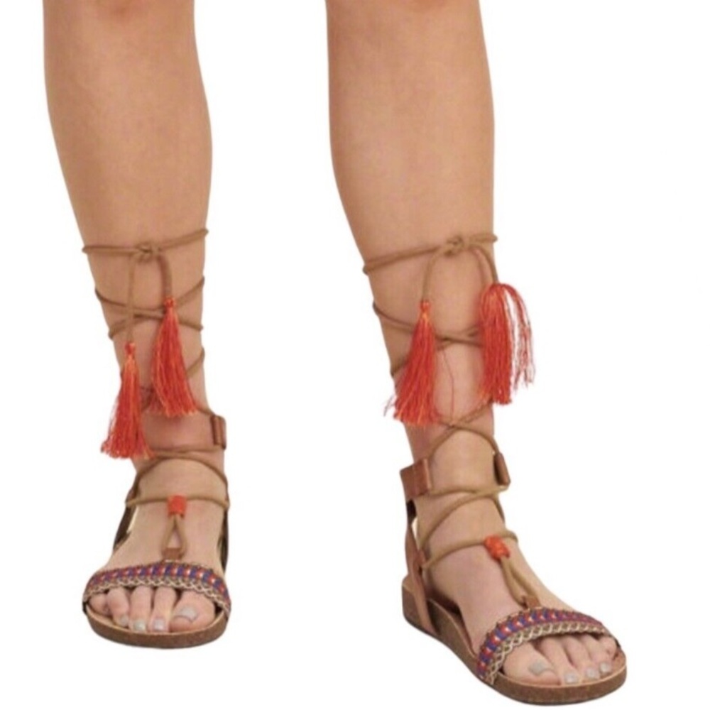Sam Edelman Circus Gladiator Sandals Kerri Saddle Ankle Wrap Tassels Size 8.5